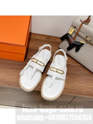 Hermes Eloise Thong Flat Sandals Espadrilles white