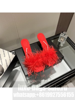Alexander Wang lulu 85 feather slide sandal in satin Red 2022 Collection