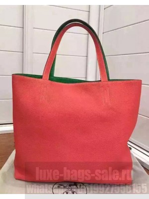 Hermes Double Sens Shopping Tote Bag In Original Togo Leather Green/Red