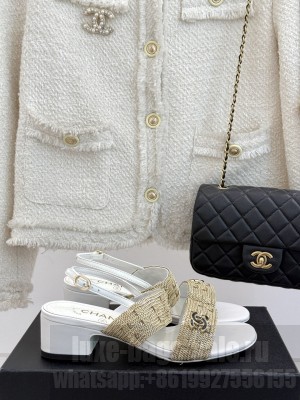 Chanel Leather & metal Chain CC Logo 4cm Sandals White 2025