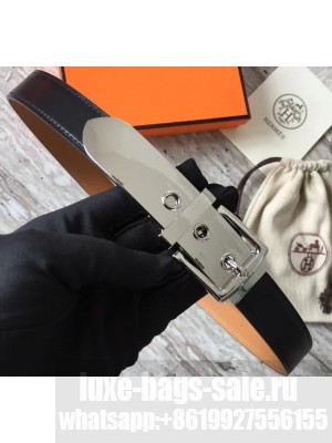 Hermes Square Buckle Leather Belt Black/Silver