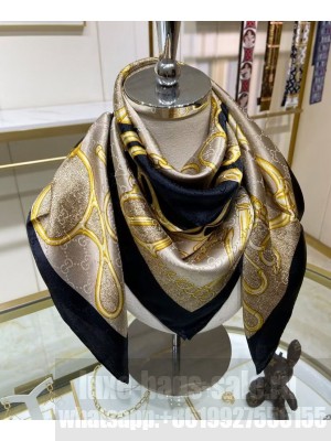 Gucci Women's GG Horsebit Silk Scarf Black