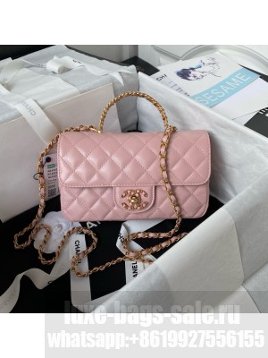 CHANEL FLAP PHONE HOLDER WITH CHAIN AS4362 PINK