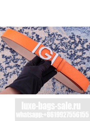 Gucci Width 3.8cm Leather Signature GG Belt with Single G Buckle Orange 2019