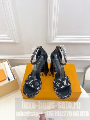 Louis Vuitton Fame Heel Platform Sandal 12cm in Monogram Jacquard Black