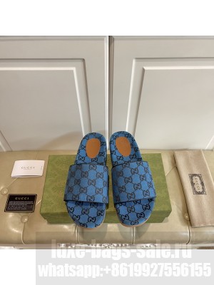 GUCCI Women's platform slide sandal 623212 Blue 2021 Collection