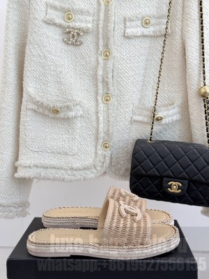 Chanel CC Logo Rope Soled With Chain Slide Flat Beige 2025 