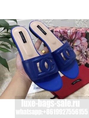 Dolce & Gabbana Calfskin Flat Sliders Blue With DG Millennials Logo 2021