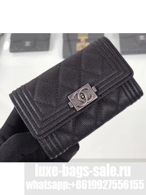 Chanel Grained Calfskin Boy Flap Card Holder A80603 Black/Silver