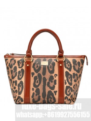 Dolce & Gabbana Small Leopard-Print Crespo Shopper With Branded Plate Coffee