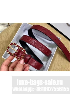 Chanel Width 2.5cm Chain Buckle Quilting Leather Belt Burgundy