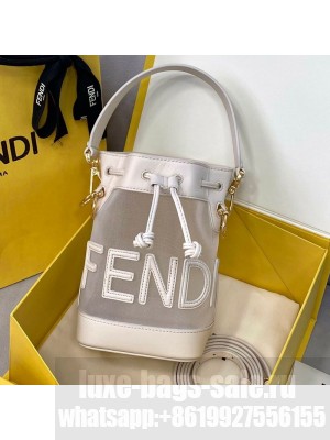 Fendi Mon Tresor Mini Bucket Bag in White Leather and Mesh  2021 Collection