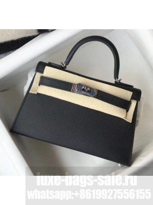 Hermes Mini Kelly II Handbag in Original Epsom Leather Black (Silver Hardware) Collection