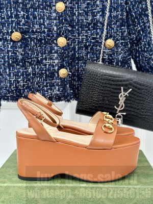 Gucci Horsebit 7.5cm Platform Sandals Brown 2024