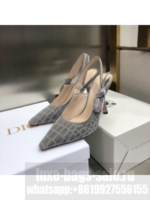 Dior J'Adior Slingback Pumps 9.5cm in Grey Crocodile-Effect Embroidered Velvet 2021 Collection
