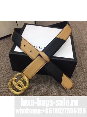 Gucci Width 3cm Diagonal Leather Belt Black/Beige with Textured Double G Buckle
