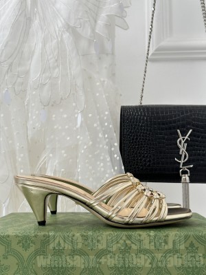GUCCI WOMEN'S CRYSTAL INTERLOCKING G LAMBSKIN SANDAL GOLD