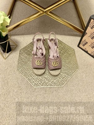 Gucci GG Lambskin Wedge Sandals pink 2021 Collection