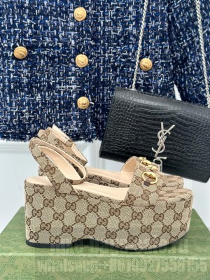 Gucci Horsebit 7.5cm Platform Sandals Beige and ebony Original GG canvas 2024