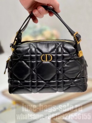 LADY DIOR TOP HANDLE SMALL BAG Latte Cannage Lambskin C0655 BLACK