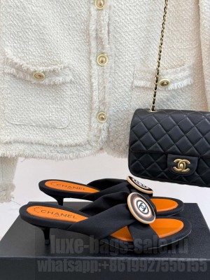 Chanel black 3.5cm Fabric CC Slide Sandals