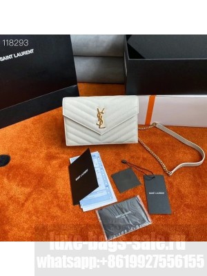 SAINT LAURENT ENVELOPE CHAIN WALLET IN GRAIN DE POUDRE EMBOSSED LEATHER 393953 white