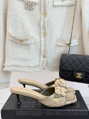 Chanel Camellia 5cm Heel Slides Mule Beige 2025 