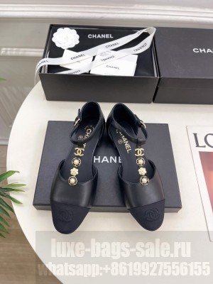 Chanel Lambsink & Grosgrain Camellia T-Strap Mary Janes Flat Sandals Black 2025