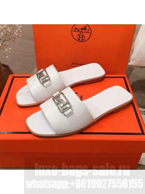 Hermes Villa Flat Slide Sandals White 2020 Collection