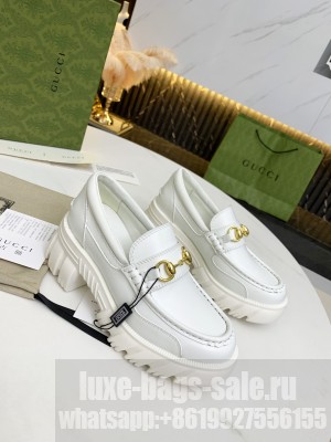 Gucci Women's Leather lug sole Horsebit loafer White 2021 Collection