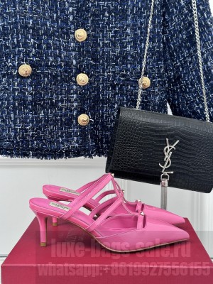 VALENTINO ROCKSTUD PATENT LEATHER SLIDE SANDAL 60 MM PINK