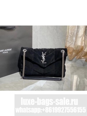 Yves Saint Laurent LOULOU PUFFER SMALL BAG SATCHEL IN SUEDE 74761 Black