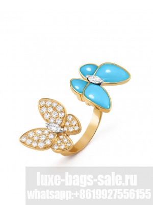 Van Cleef & Arpels Women's Two Butterfly Between The Finger Ring Blue