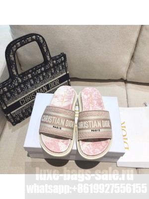 Dior Dway Slide Sandals in Pink Toile de Jouy Reverse Embroidered Cotton 2021 Collection 