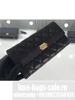 Chanel Lambskin Boy Long Flap Wallet A80286 Black/Gold