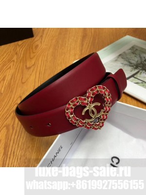 Chanel Width 3cm Calfskin Belt With Heart Buckle Burgundy/Black 2020 Collection