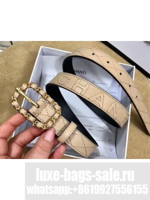 Chanel Width 2.5cm Chain Buckle Quilting Leather Belt Beige