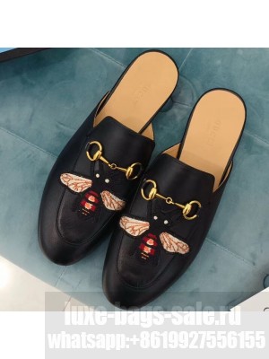 Gucci Women's Princetown Horsebit Slipper Embroidered Bees Black