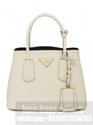 Prada Double Saffiano Leather Mini Bag Cream