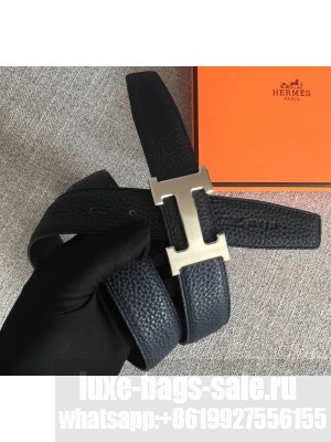Hermes Width 3.2cm Reversible Leather Constance H Buckle Belt Navy Blue/Silver