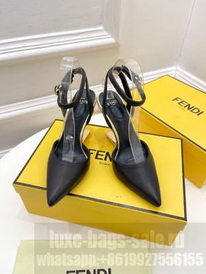 FENDI FIRST 85mm Black leather high-heeled sandals With Ankle Strap 2022 Collection