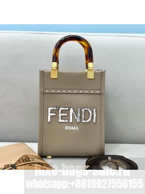 Fendi Sunshine Mini Shopper Tote Bag with Snakeskin Logo Grey  2021 Collection