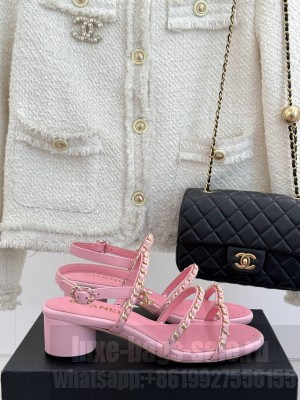 Chanel Lambskin Heel Sandals with Chain Strap Pink 2025 G45667