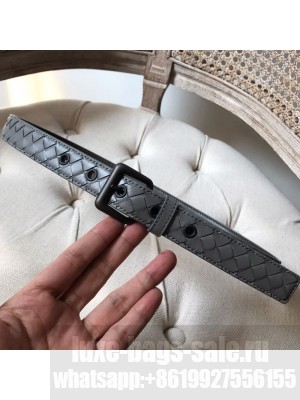 Bottega Veneta Intreccio Lambskin 25mm Belt with Square Buckle Grey 2019 Collection