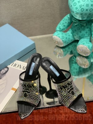 Prada TPU High Heel Mules 10cm with Crystal Studs 2022 Collection,Blue