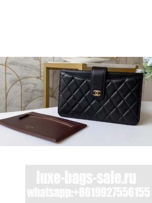 Chanel Classic Pouch Clutch Bag With Card Holder A81902 Lambskin Black/Gold