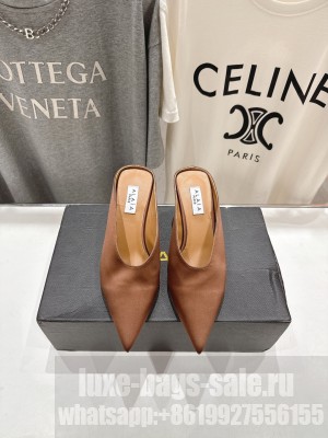 Alaïa CUBE WEDGE MULES IN SATIN BROWN