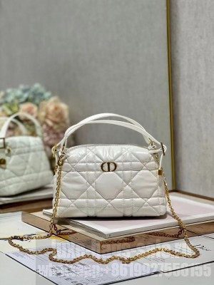 LADY DIOR TOP HANDLE SMALL BAG Latte Cannage Lambskin C0655 WHITE