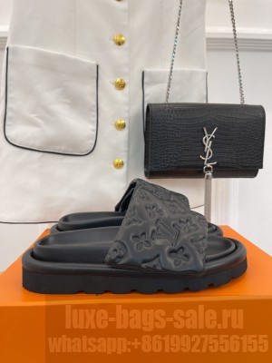 Louis Vuitton Unisex Pool Pillow Comfort Slide Sandals in Monogram Textile Black