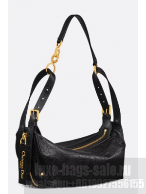 Dior Small D-Journey Bag in Crinkled Calfskin M2416UNUO Black Flat Macrocannage